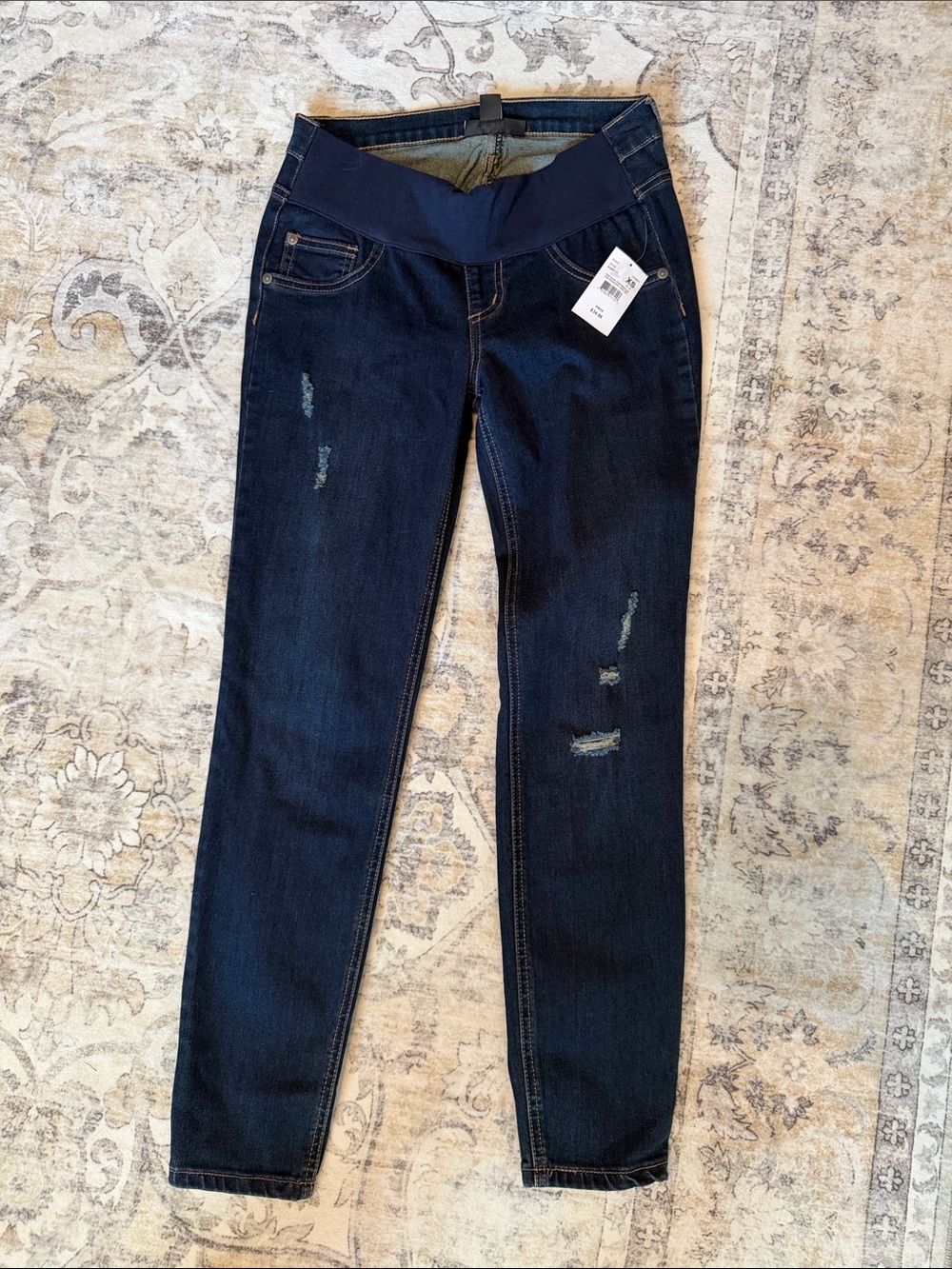 Indigo Blue Dark Blue Maternity Jeggings with Stretch Waistband